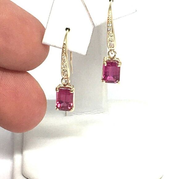 Diamond Rubellite Tourmaline Earrings 14k Gold 2.05 TCW Certified $1,690 821770 - Picture 5 of 12